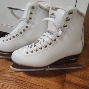 Never Worn White Ice Skates with Gold Accents